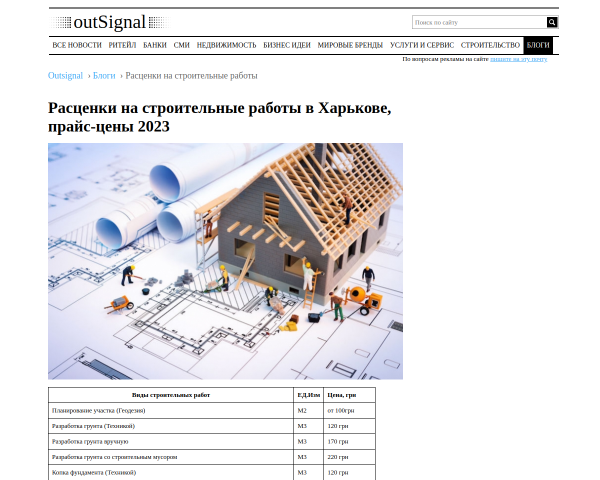 Актуальные расценки на строительные работы (прайс)