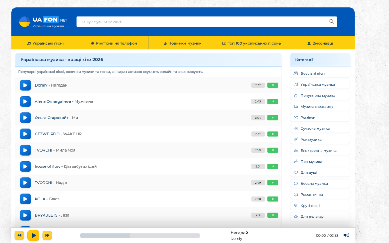 UAfon.net - скачати українську музику безкоштовно
